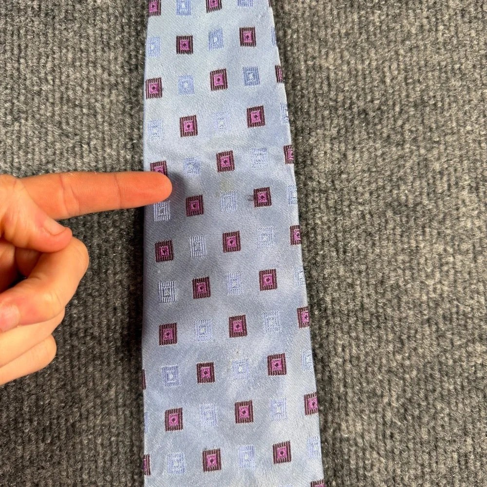 Canali Tie Blue Jacquard Geometric Squares Modern Luxury 3.75